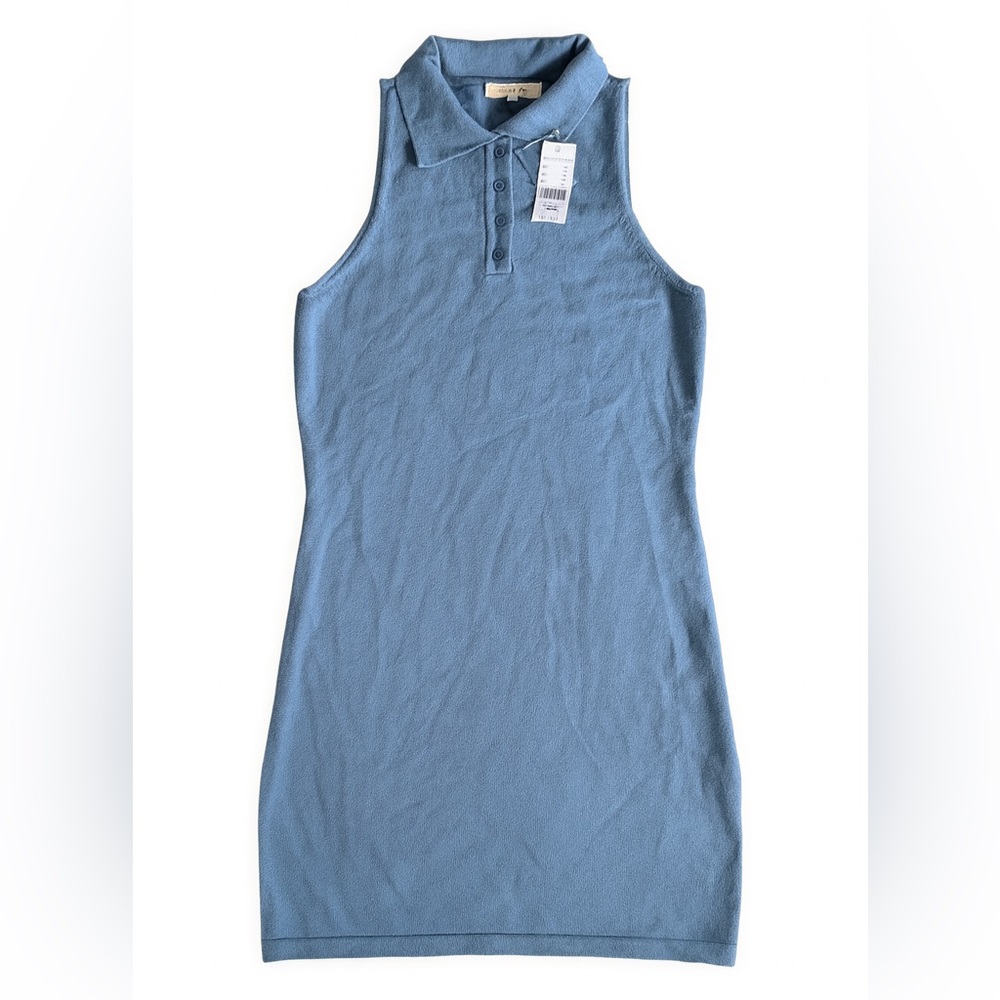 NWT PacSun Polo Knit Dress M Sleeveless Ribbed Collar Bodycon Y2K Preppy Blue
